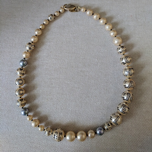 CHANEL Jewelry - Chanel Painted Glass Pearl Necklace COCO Logo CC